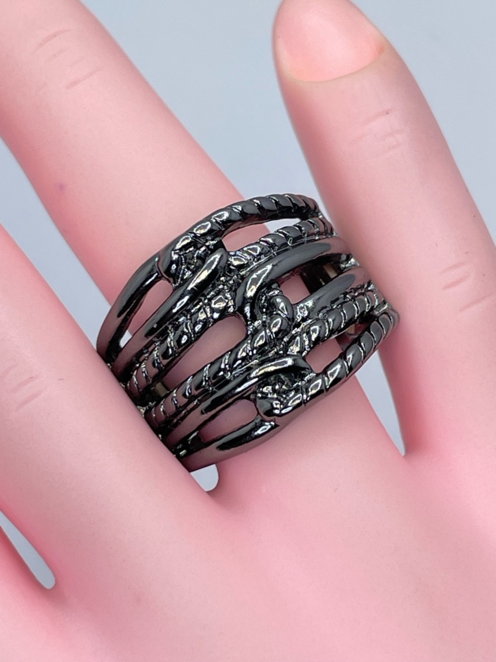 Gunmetal Snake Wrap Stretch Ring Statement Bold Adjustable